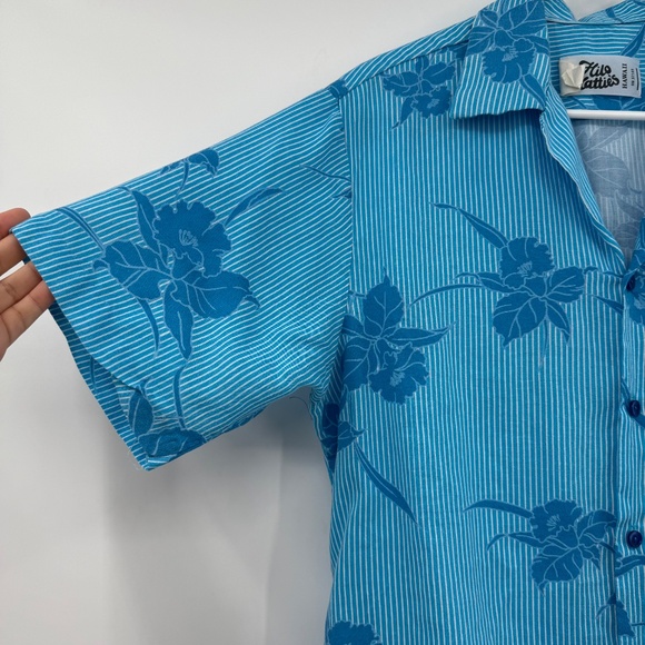 Hilo Hattie Hawaiian Shirt Men Medium Vintage Blue Short Sleeve Button Up Rayon - Picture 2 of 10